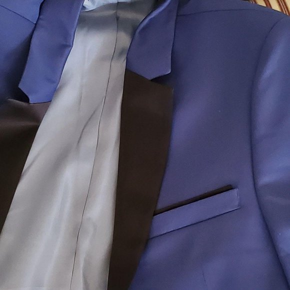 Zara Men's Tuxedo Jacket Blue Black Notch Lapel Lined Dinner Coat Size 36 NWT - Picture 4 of 11